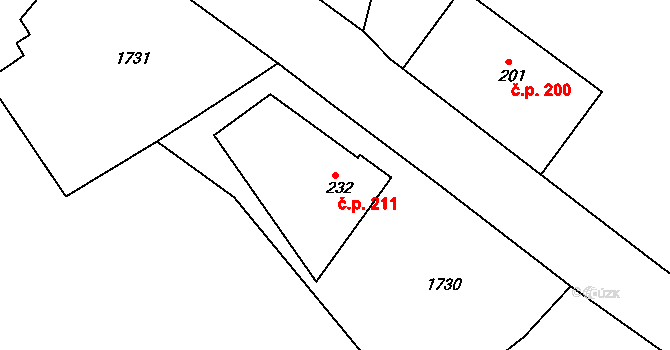Tetín 211 na parcele st. 232 v KÚ Tetín u Berouna, Katastrální mapa