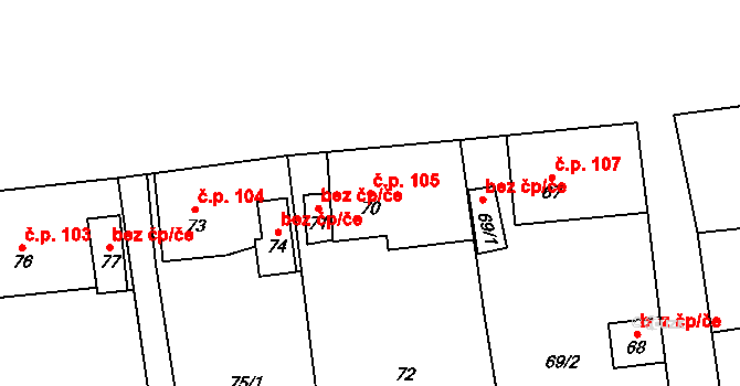 Kvaň 105, Zaječov na parcele st. 70 v KÚ Kvaň, Katastrální mapa