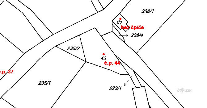 Horní Heřmanice 44, Bernartice na parcele st. 43 v KÚ Horní Heřmanice u Bernartic, Katastrální mapa