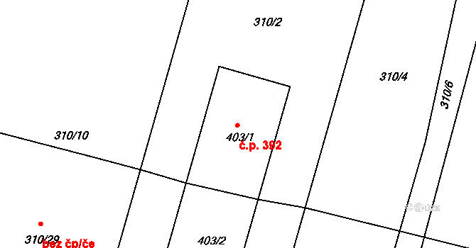 Předměřice nad Labem 392 na parcele st. 403/1 v KÚ Předměřice nad Labem, Katastrální mapa