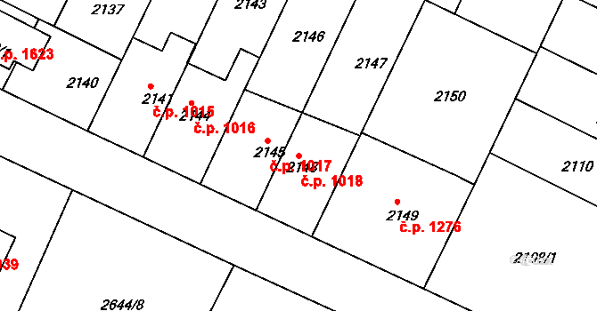 Děčín VI-Letná 1018, Děčín na parcele st. 2148 v KÚ Podmokly, Katastrální mapa