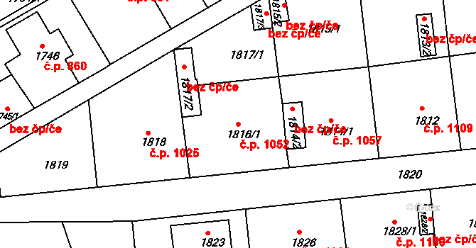 Hulín 1052 na parcele st. 1816/1 v KÚ Hulín, Katastrální mapa