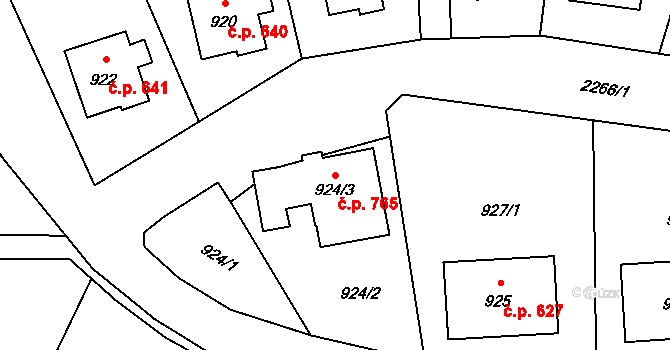 Velká Bystřice 765 na parcele st. 924/3 v KÚ Velká Bystřice, Katastrální mapa
