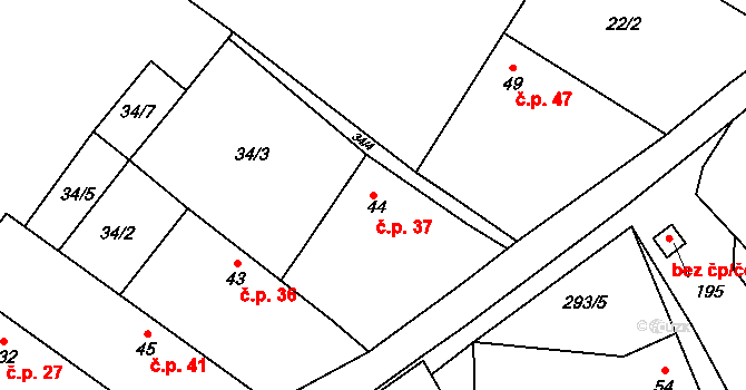 Voltýřov 37, Klučenice na parcele st. 44 v KÚ Voltýřov, Katastrální mapa