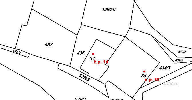 Stradov 14, Komařice na parcele st. 37 v KÚ Sedlo u Komařic, Katastrální mapa