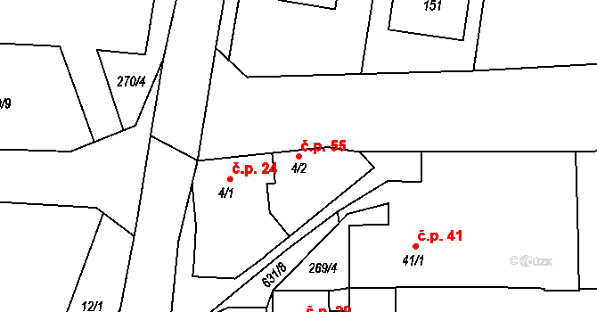 Černěves 55 na parcele st. 4/2 v KÚ Černěves, Katastrální mapa
