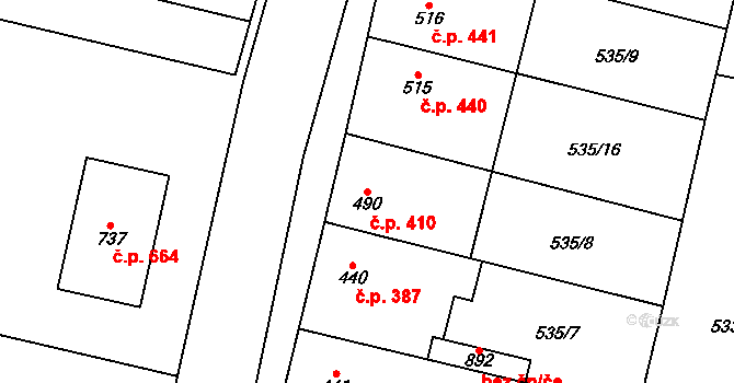 Libochovice 410 na parcele st. 490 v KÚ Libochovice, Katastrální mapa