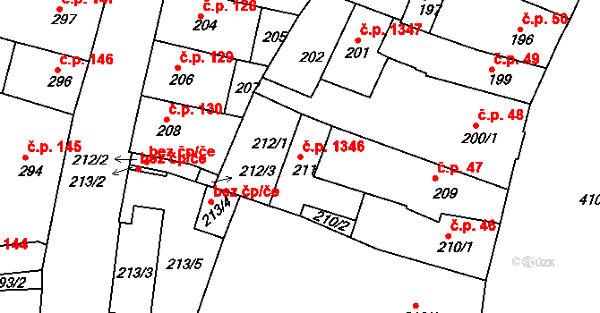 Roudnice nad Labem 1346 na parcele st. 211 v KÚ Roudnice nad Labem, Katastrální mapa