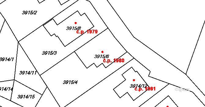 Roudnice nad Labem 1980 na parcele st. 3915/6 v KÚ Roudnice nad Labem, Katastrální mapa