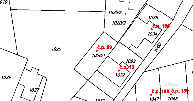 Podmoklice 89, Semily na parcele st. 1026/1 v KÚ Semily, Katastrální mapa