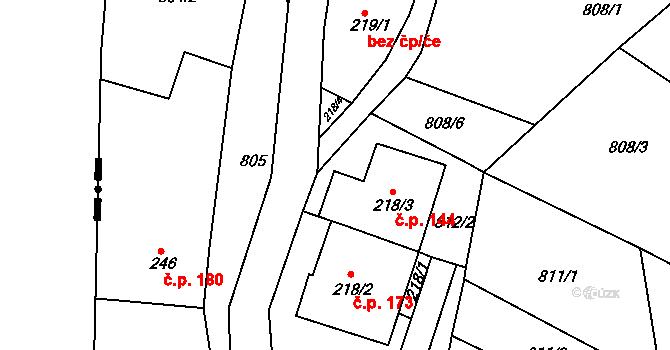 Sklenařice 144, Vysoké nad Jizerou na parcele st. 218/3 v KÚ Sklenařice, Katastrální mapa