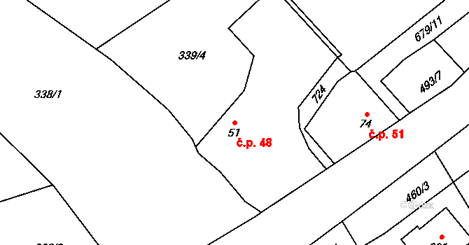 Juřinka 48, Valašské Meziříčí na parcele st. 51 v KÚ Juřinka, Katastrální mapa