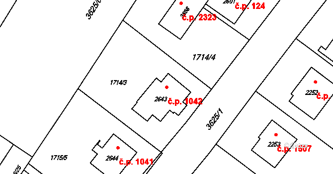 Rožnov pod Radhoštěm 1042 na parcele st. 2643 v KÚ Rožnov pod Radhoštěm, Katastrální mapa