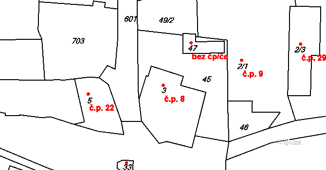 Spyšova 8, Sobotka na parcele st. 3 v KÚ Spyšova, Katastrální mapa