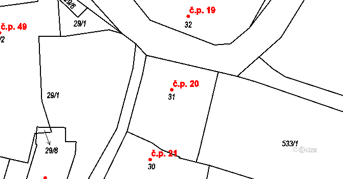 Bubovice 20, Volenice na parcele st. 31 v KÚ Bubovice u Březnice, Katastrální mapa