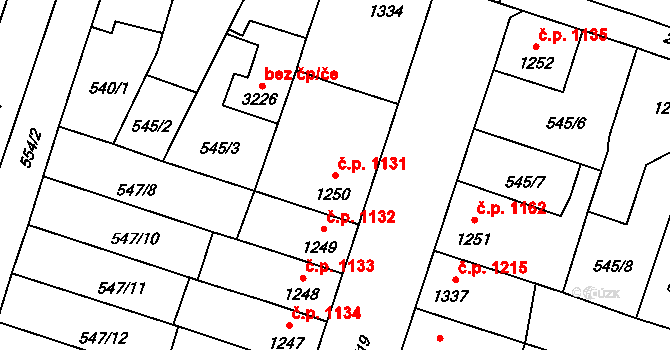 Hořice 1131 na parcele st. 1250 v KÚ Hořice v Podkrkonoší, Katastrální mapa