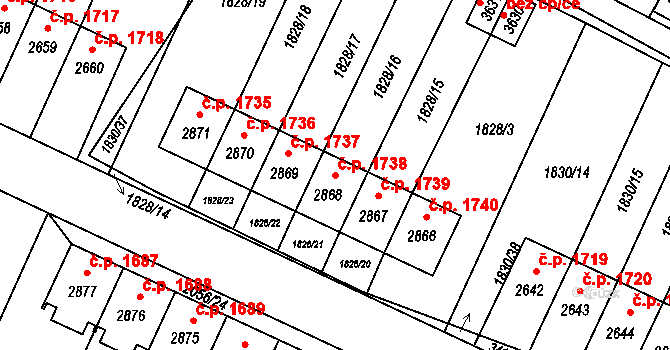 Hořice 1738 na parcele st. 2868 v KÚ Hořice v Podkrkonoší, Katastrální mapa