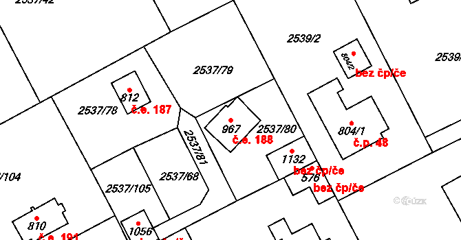 Nespeky 188 na parcele st. 967 v KÚ Nespeky, Katastrální mapa