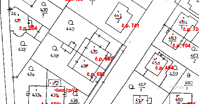 Poděbrady II 593, Poděbrady na parcele st. 439 v KÚ Poděbrady, Katastrální mapa