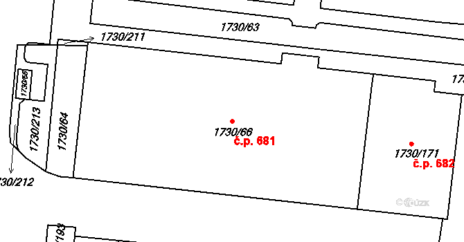 Miřetice u Klášterce nad Ohří 681, Klášterec nad Ohří na parcele st. 1730/66 v KÚ Miřetice u Klášterce nad Ohří, Katastrální mapa