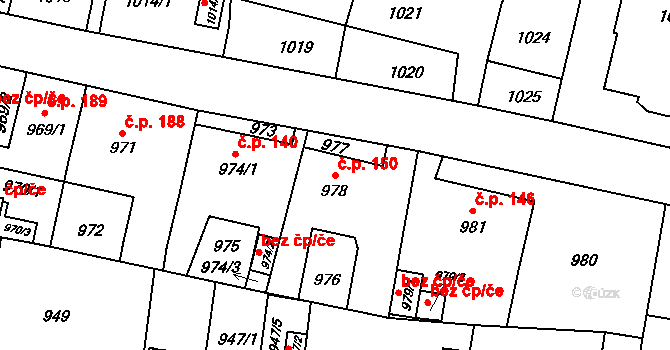 Pudlov 150, Bohumín na parcele st. 978 v KÚ Pudlov, Katastrální mapa