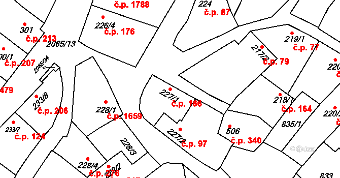 Mařatice 166, Uherské Hradiště na parcele st. 227/1 v KÚ Mařatice, Katastrální mapa