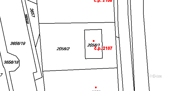 Břeclav 2107 na parcele st. 2058/1 v KÚ Břeclav, Katastrální mapa