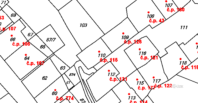Bosonohy 115, Brno na parcele st. 110 v KÚ Bosonohy, Katastrální mapa
