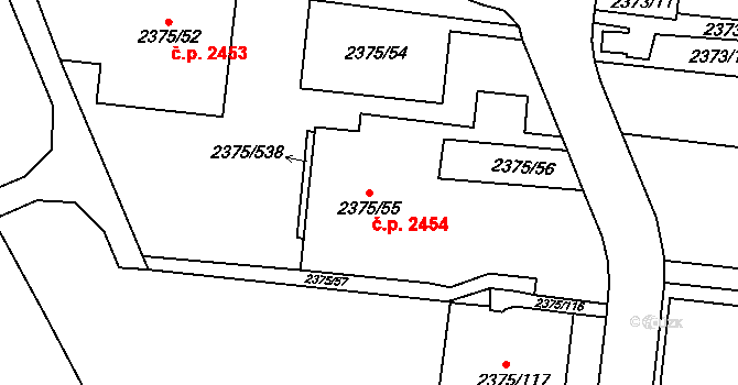 Žabovřesky 2454, Brno na parcele st. 2375/55 v KÚ Žabovřesky, Katastrální mapa
