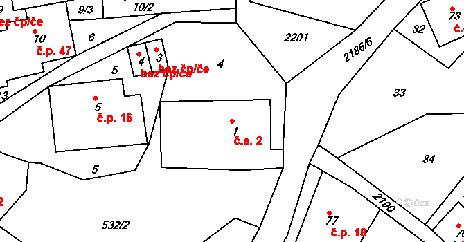 Jirkov 2, Železný Brod na parcele st. 1 v KÚ Jirkov u Železného Brodu, Katastrální mapa