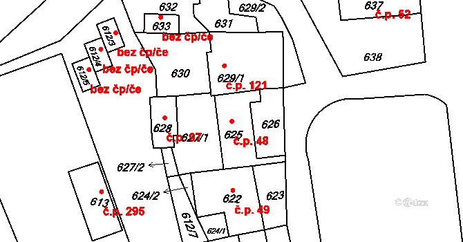 Rudice 48 na parcele st. 625 v KÚ Rudice u Blanska, Katastrální mapa