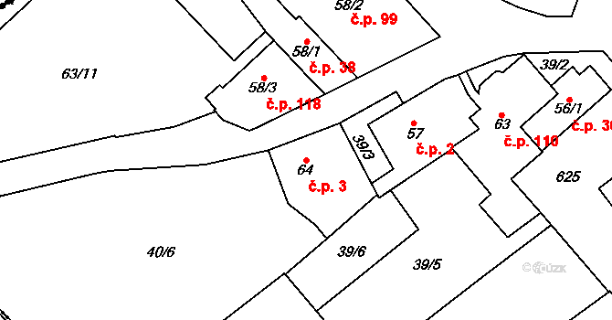 Křemýž 3, Ohníč na parcele st. 64 v KÚ Křemýž, Katastrální mapa