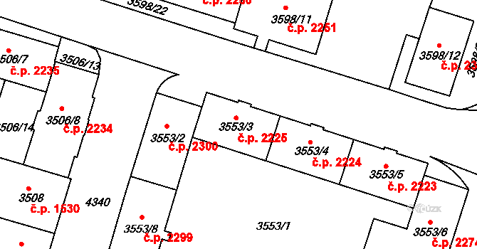 Teplice 2225 na parcele st. 3553/3 v KÚ Teplice, Katastrální mapa