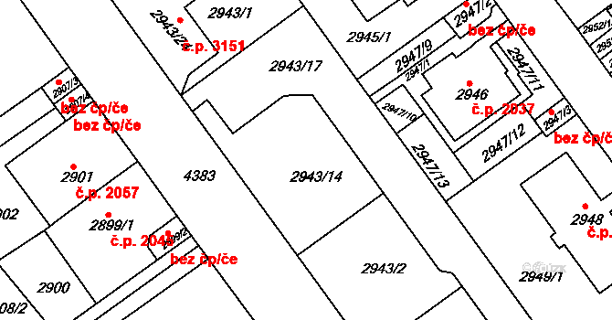 Teplice 2528,2529,2530,2531 na parcele st. 2943/14 v KÚ Teplice, Katastrální mapa