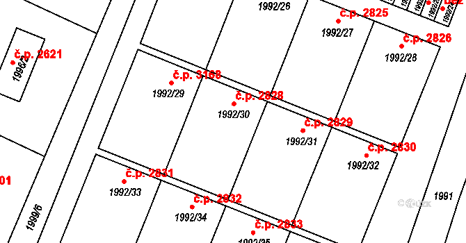 Teplice 2828 na parcele st. 1992/30 v KÚ Teplice, Katastrální mapa