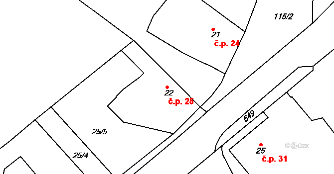 Levín 25, Olešnice na parcele st. 22 v KÚ Levín nad Cidlinou, Katastrální mapa