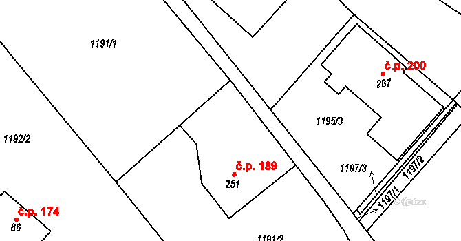 Milíkov 189 na parcele st. 251/1 v KÚ Milíkov u Jablunkova, Katastrální mapa