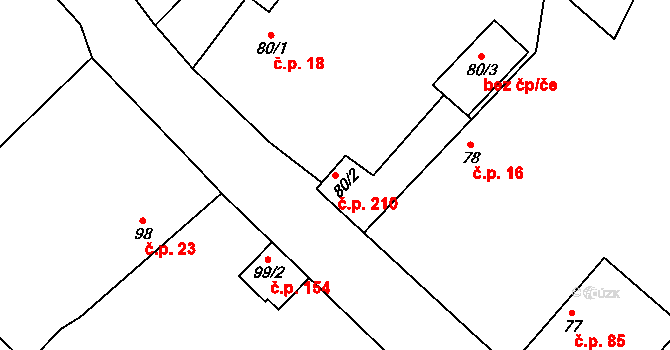 Čečelice 210 na parcele st. 80/2 v KÚ Čečelice, Katastrální mapa