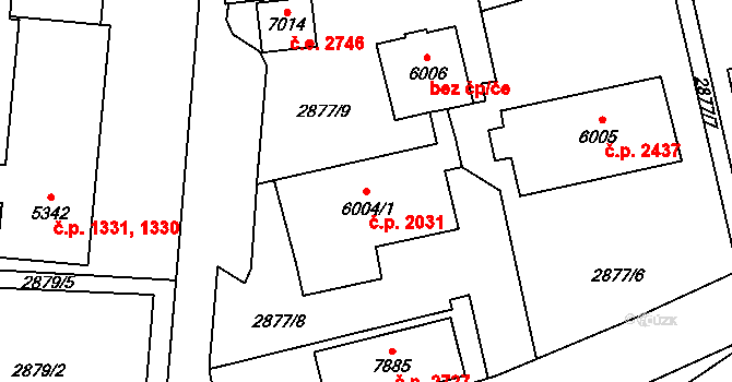 Cheb 2031 na parcele st. 6004/1 v KÚ Cheb, Katastrální mapa