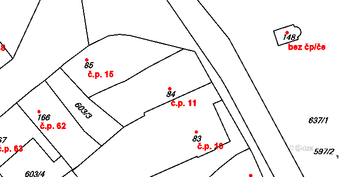 Čachovice 11 na parcele st. 84 v KÚ Čachovice, Katastrální mapa
