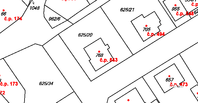 Borohrádek 543 na parcele st. 768 v KÚ Borohrádek, Katastrální mapa