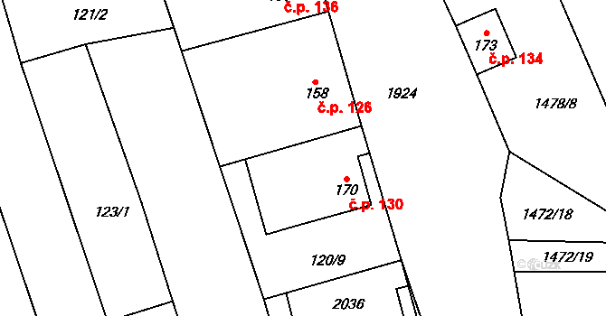 Kunovice 130 na parcele st. 170 v KÚ Kunovice, Katastrální mapa