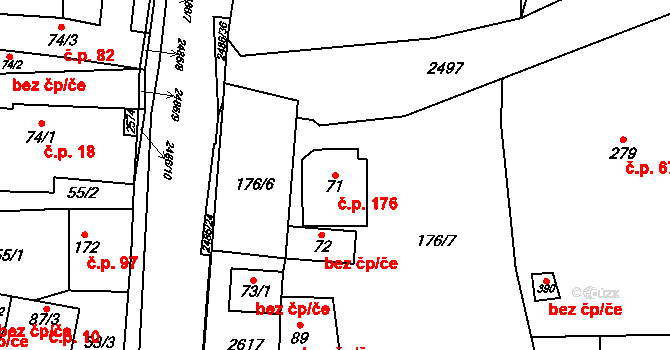 Leskovec 176 na parcele st. 71 v KÚ Leskovec, Katastrální mapa
