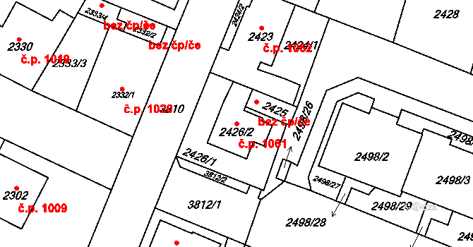 Horní Počernice 1061, Praha na parcele st. 2426/2 v KÚ Horní Počernice, Katastrální mapa