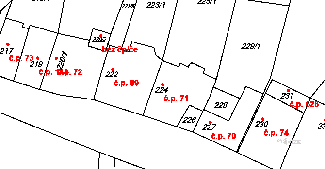 Řeporyje 71, Praha na parcele st. 224 v KÚ Řeporyje, Katastrální mapa