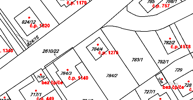 Radotín 1276, Praha na parcele st. 784/4 v KÚ Radotín, Katastrální mapa
