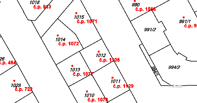 Žižkov 1106, Praha na parcele st. 1012 v KÚ Žižkov, Katastrální mapa