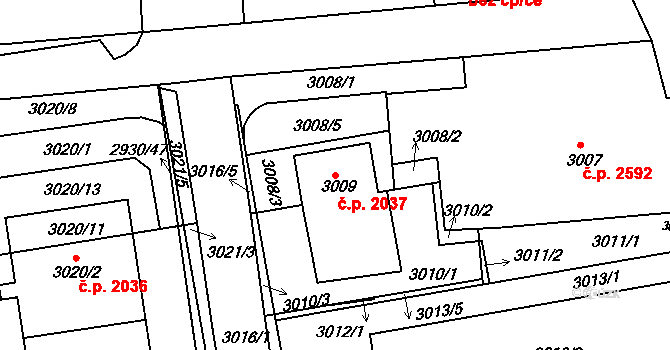 Žižkov 2037, Praha na parcele st. 3009 v KÚ Žižkov, Katastrální mapa