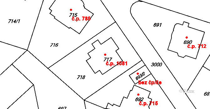 Nusle 1081, Praha na parcele st. 717 v KÚ Nusle, Katastrální mapa