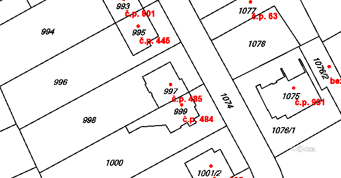 Chodov 485, Praha na parcele st. 997 v KÚ Chodov, Katastrální mapa